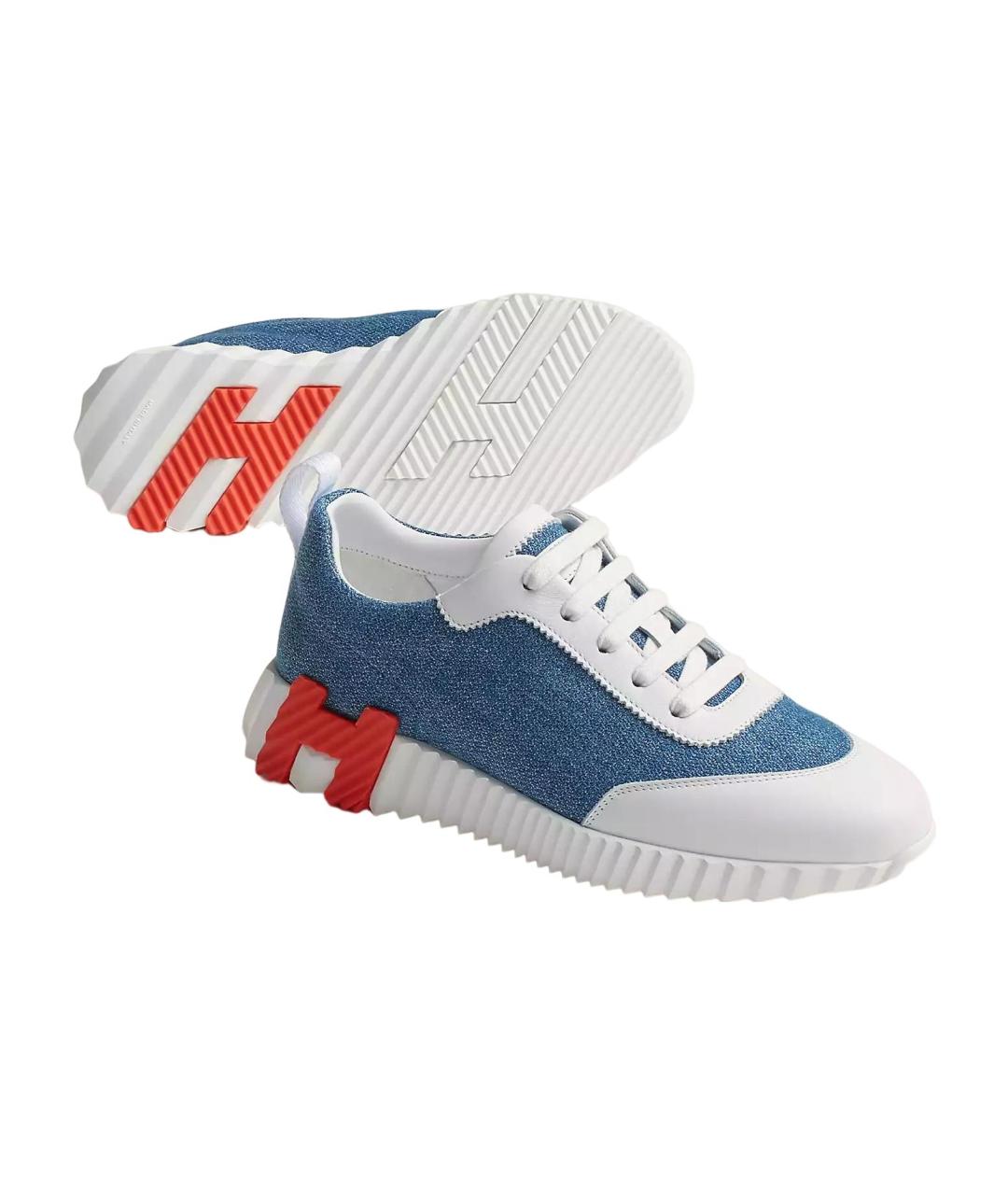 HERMES Синие текстильные кроссовки, фото 4
