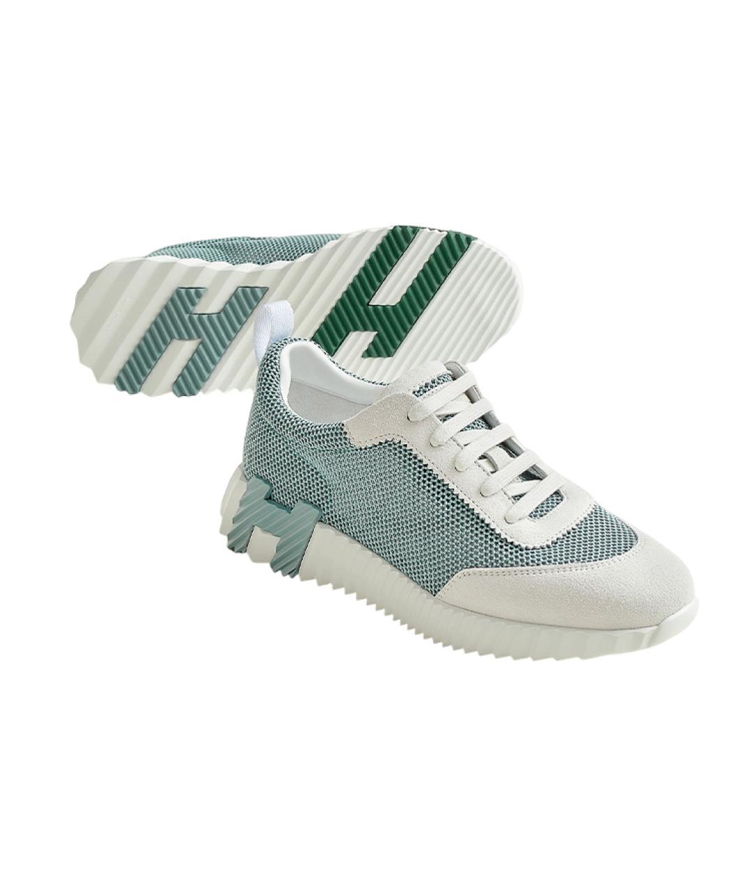 HERMES Бирюзовые текстильные кроссовки, фото 4