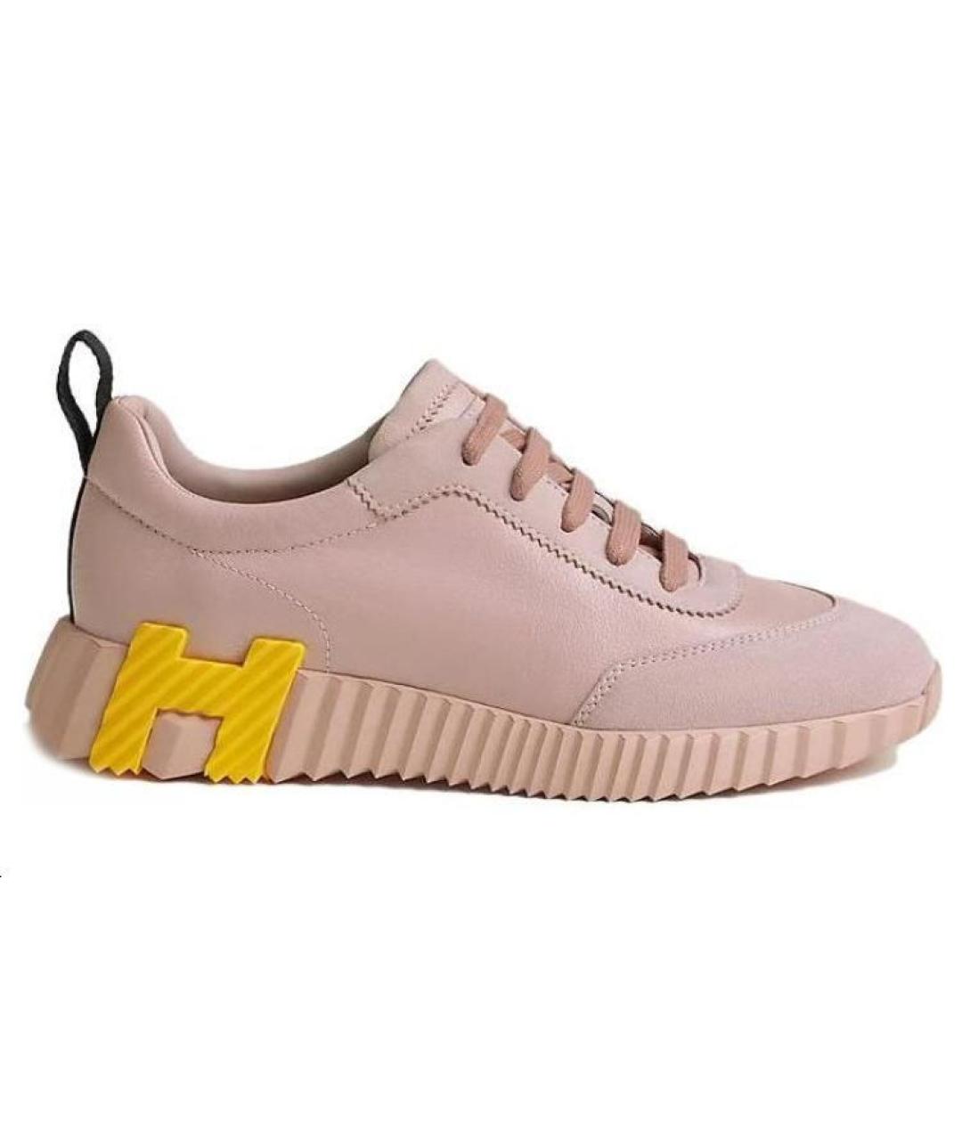 HERMES Розовые кожаные кроссовки, фото 1