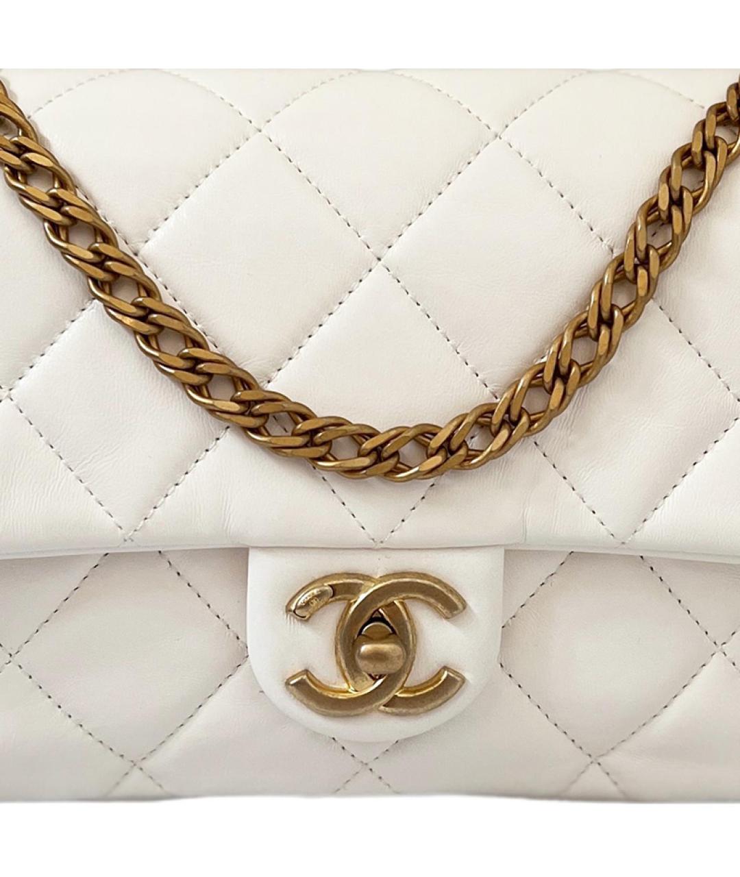 CHANEL Белая кожаная сумка через плечо, фото 4