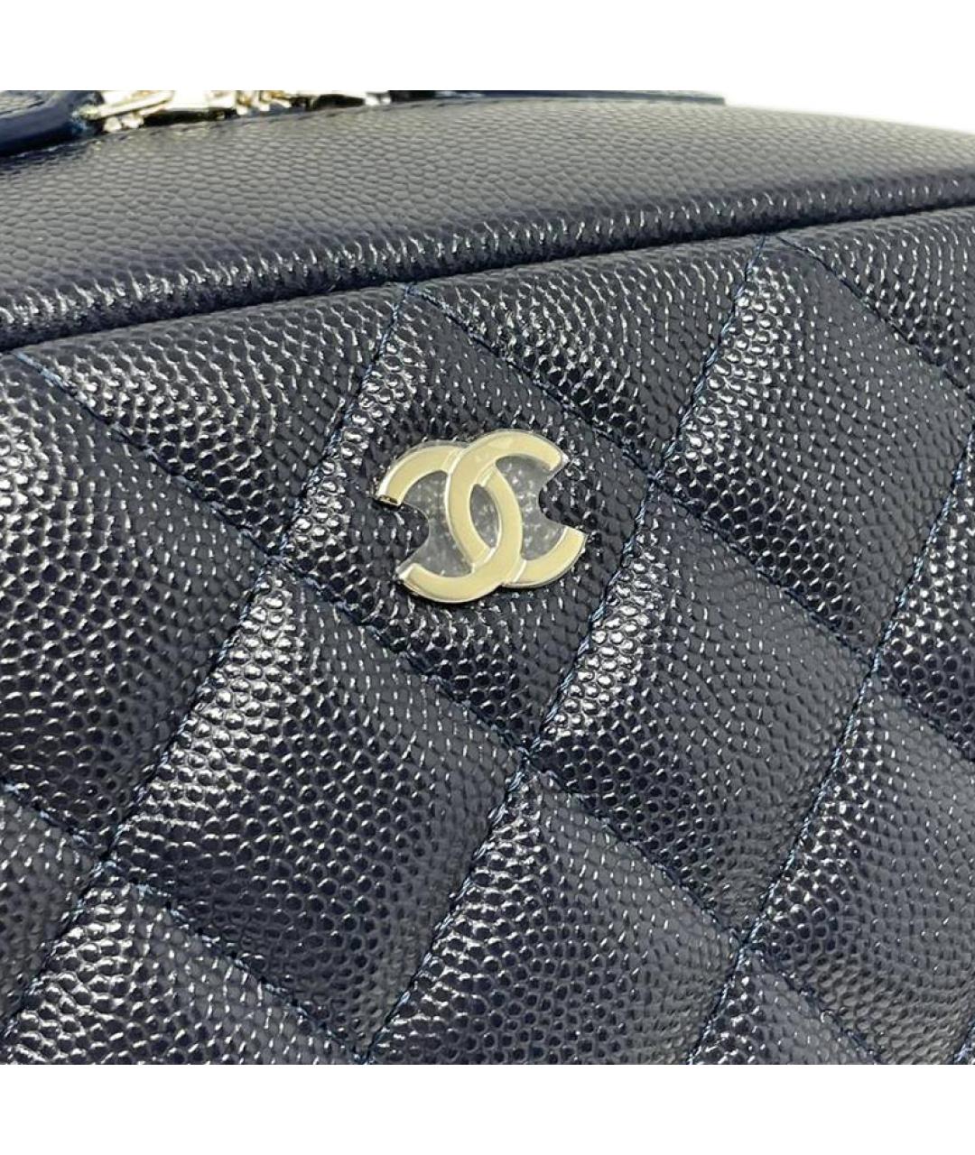 CHANEL Темно-синяя кожаная косметичка, фото 5