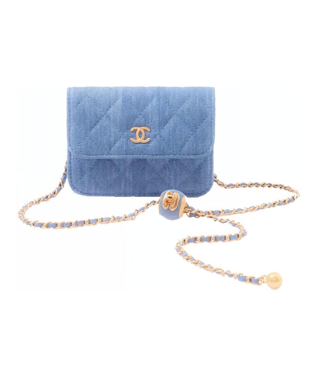 CHANEL Голубая деним сумка через плечо, фото 4