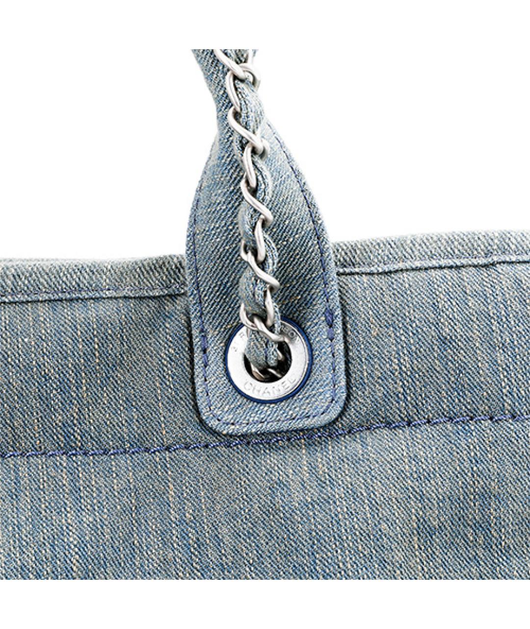 CHANEL Голубая деним сумка тоут, фото 7