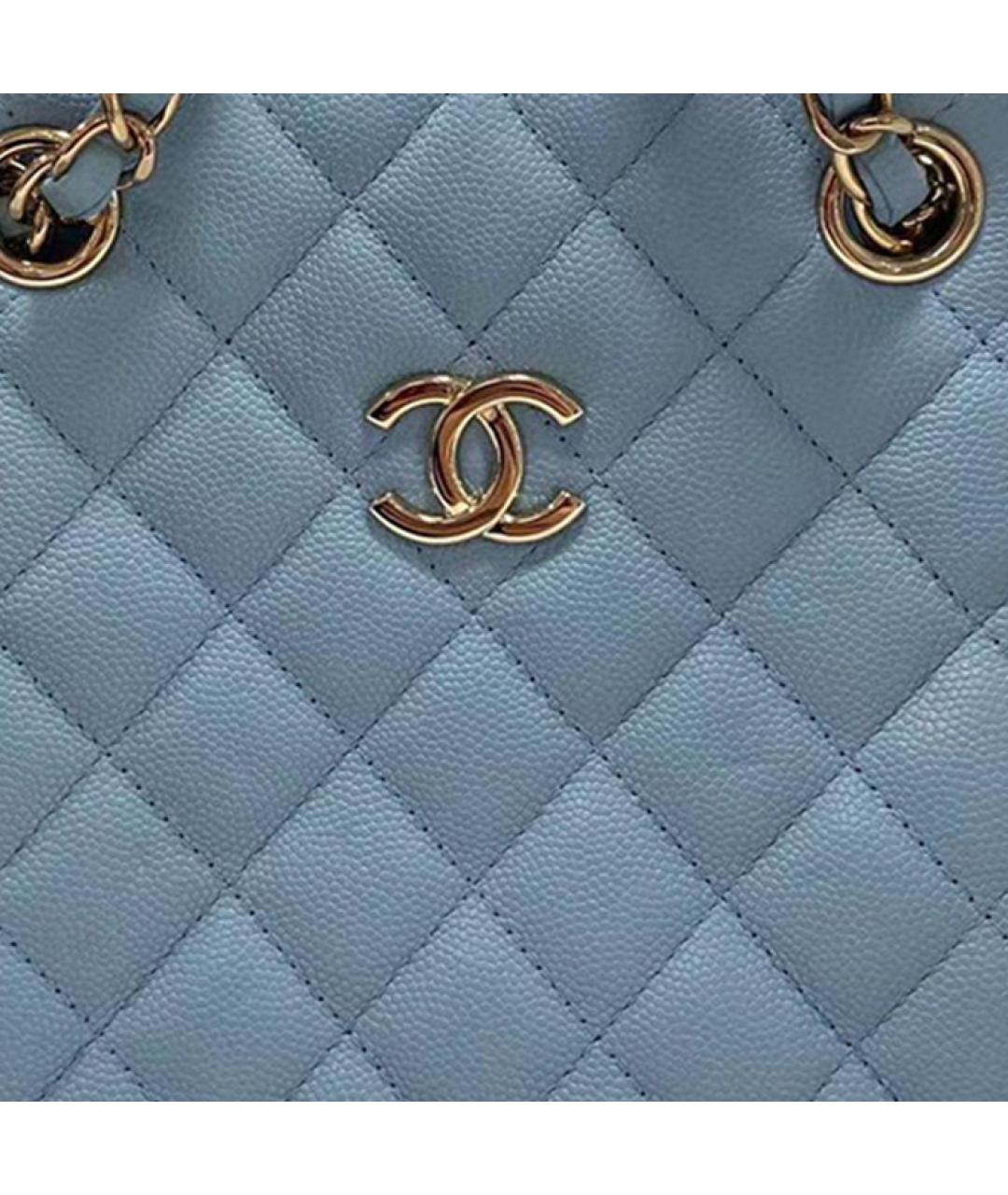 CHANEL Голубая кожаная сумка тоут, фото 4