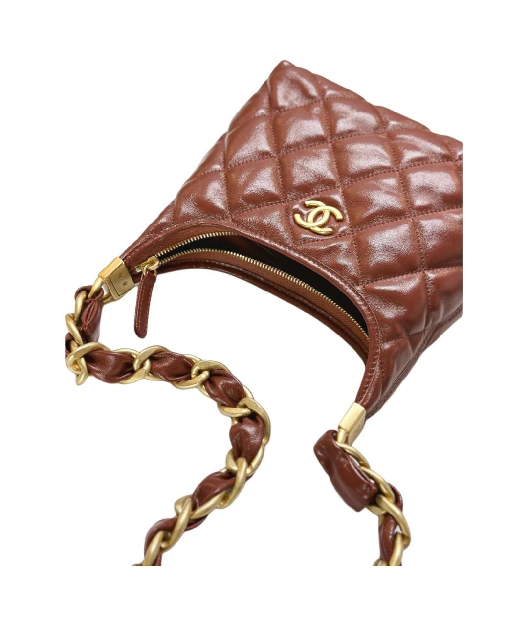 CHANEL Коричневая кожаная сумка через плечо, фото 6