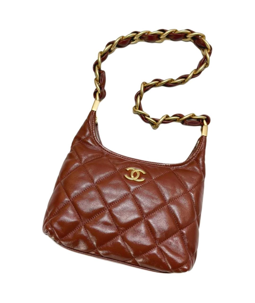 CHANEL Коричневая кожаная сумка через плечо, фото 5