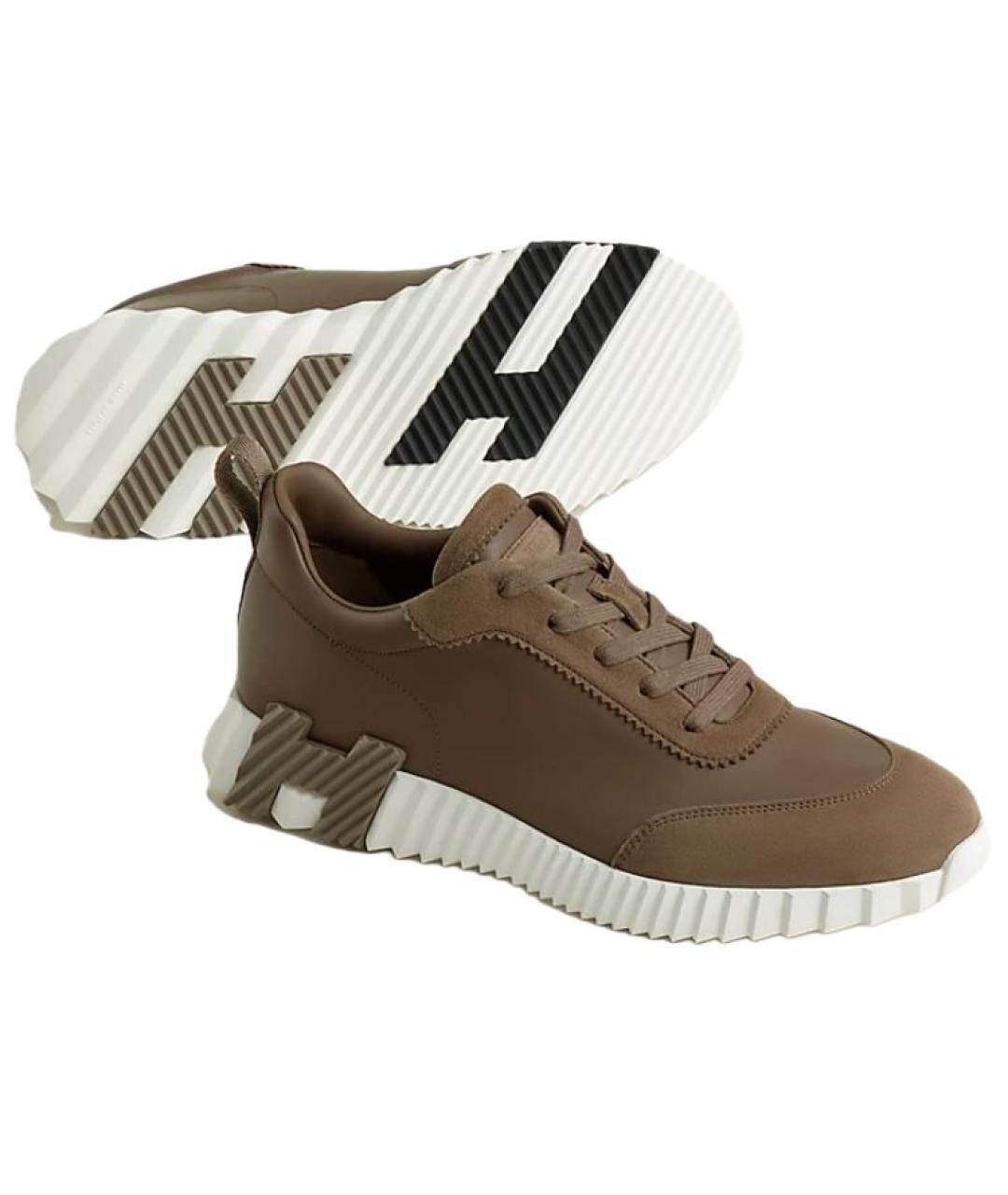 HERMES Коричневые кожаные низкие кроссовки / кеды, фото 3