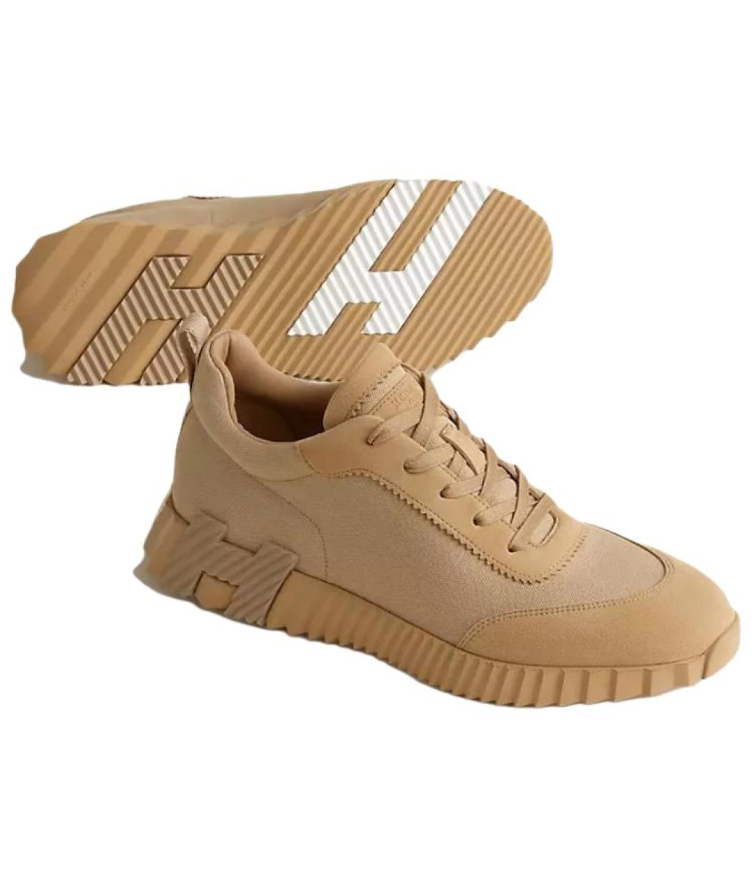 HERMES Бежевые текстильные низкие кроссовки / кеды, фото 3