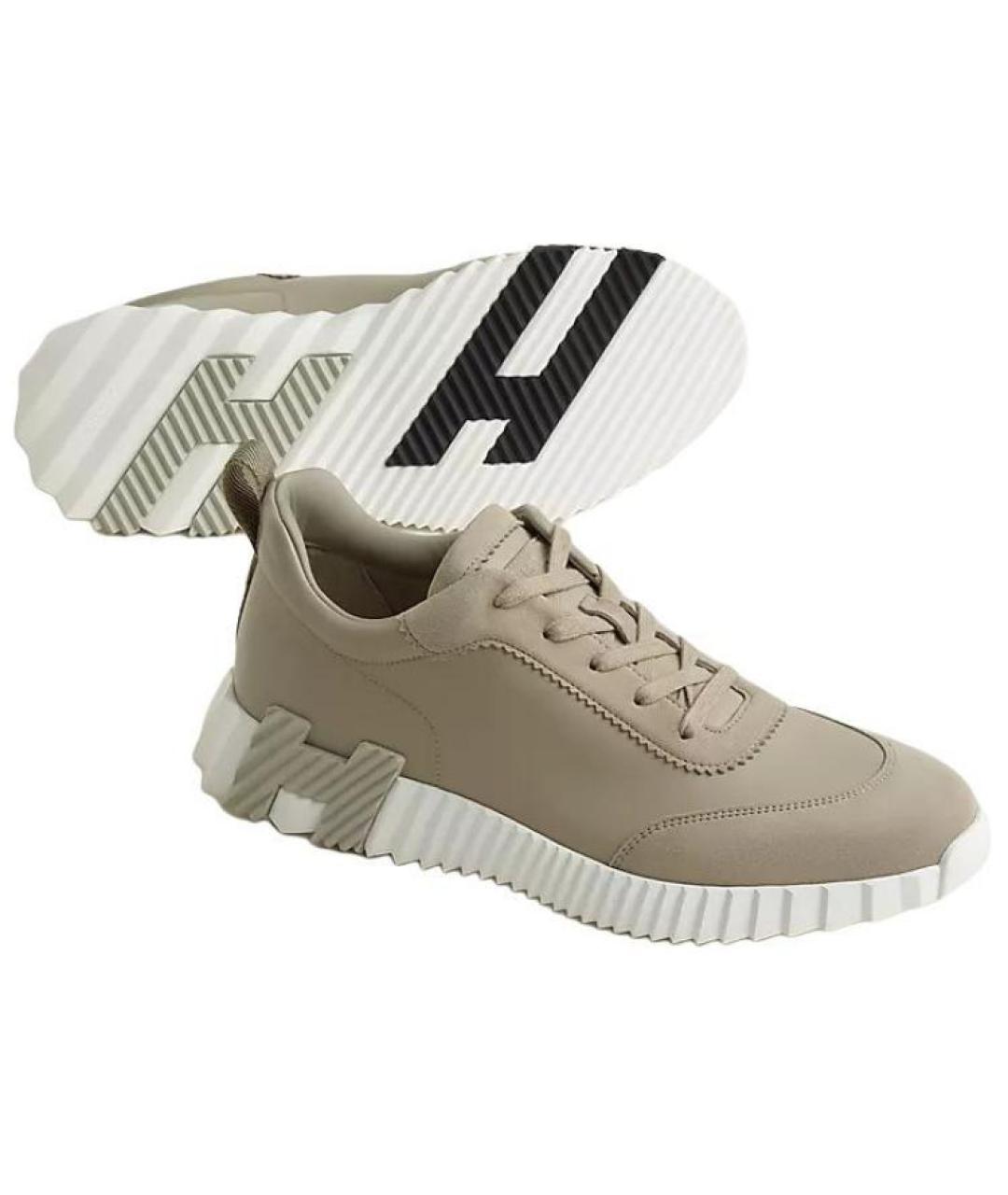 HERMES Бежевые кожаные низкие кроссовки / кеды, фото 3