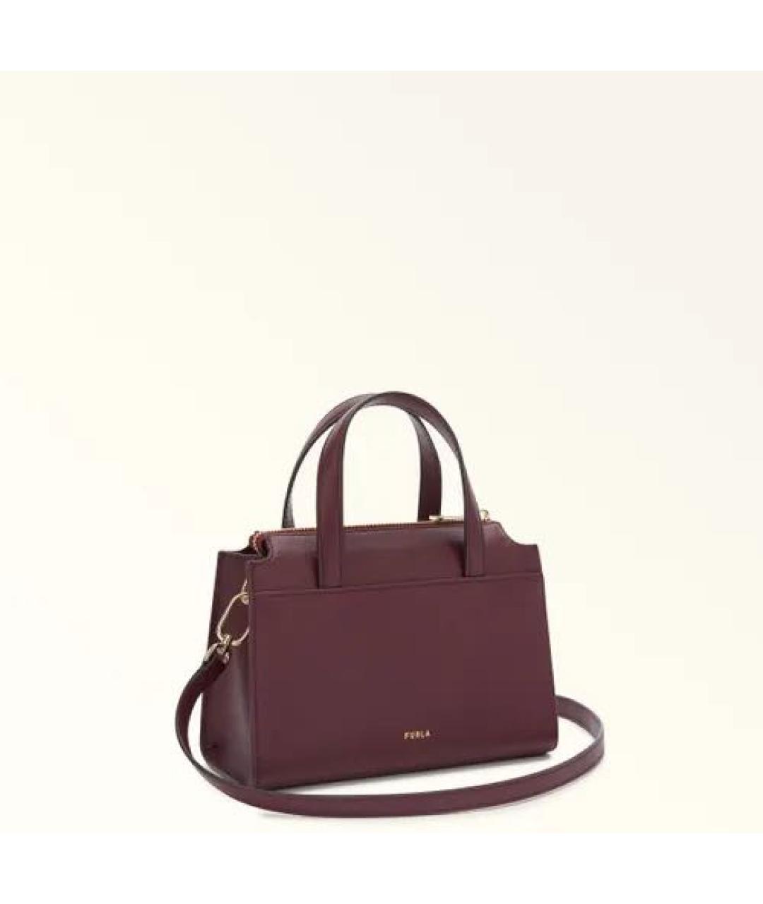 FURLA Бордовая кожаная сумка с короткими ручками, фото 3