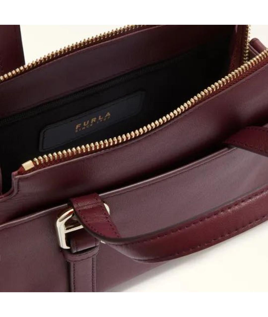 FURLA Бордовая кожаная сумка с короткими ручками, фото 4