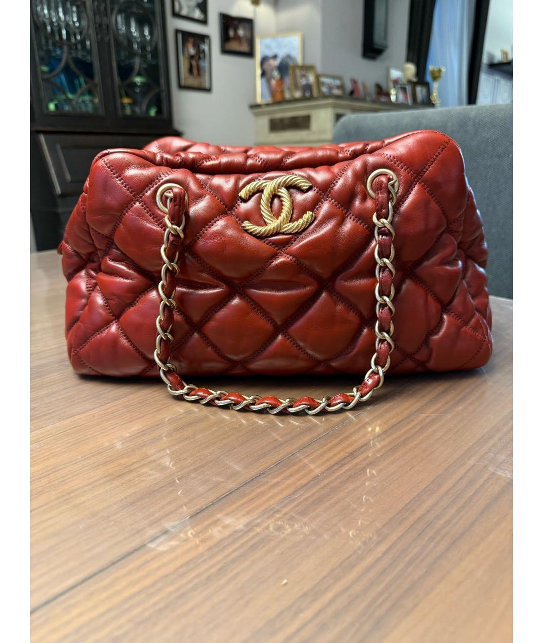 CHANEL Бордовая кожаная сумка с короткими ручками, фото 9
