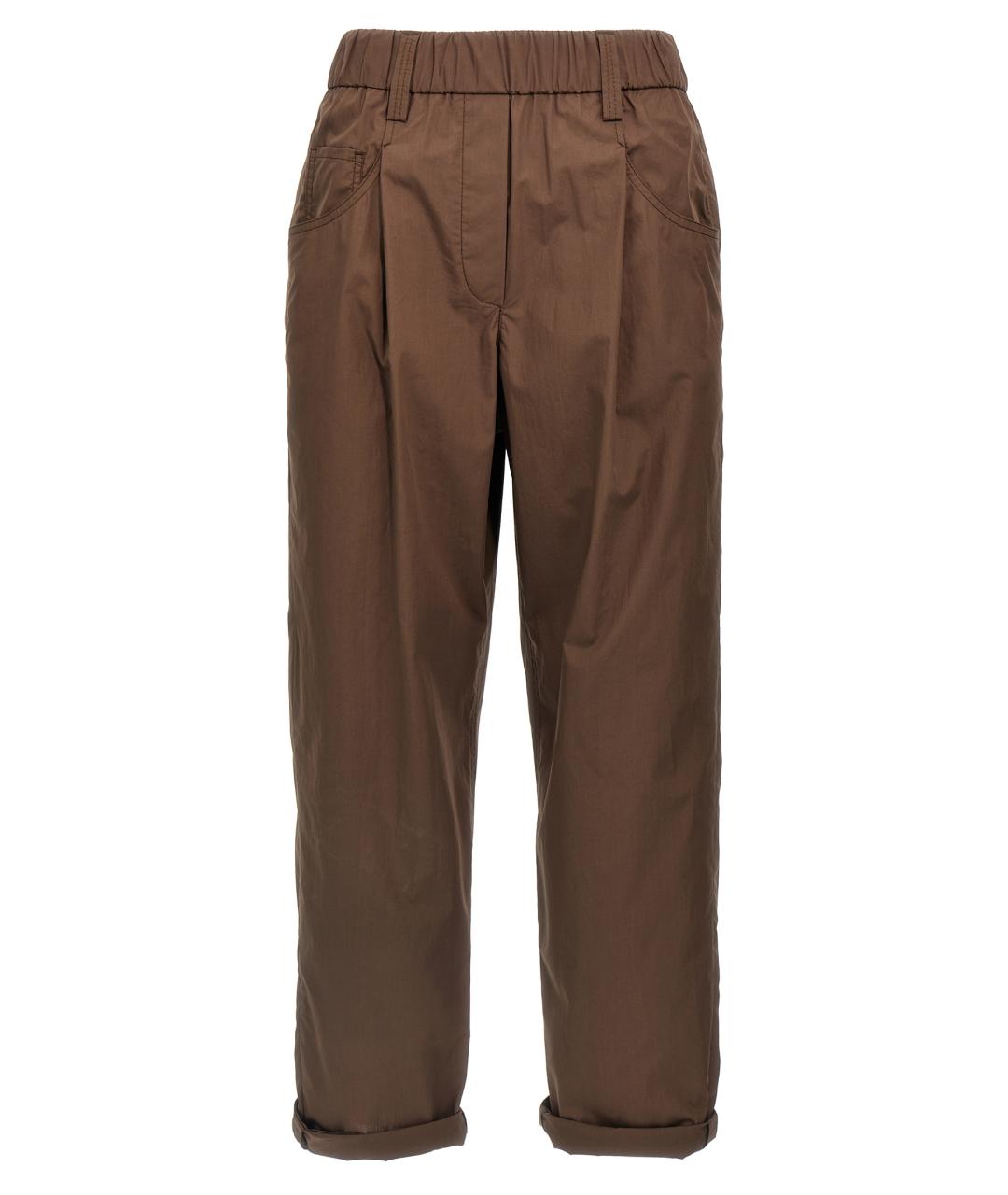 BRUNELLO CUCINELLI Коричневые хлопковые прямые брюки, фото 1