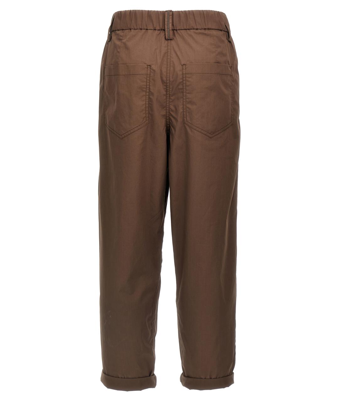 BRUNELLO CUCINELLI Коричневые хлопковые прямые брюки, фото 2