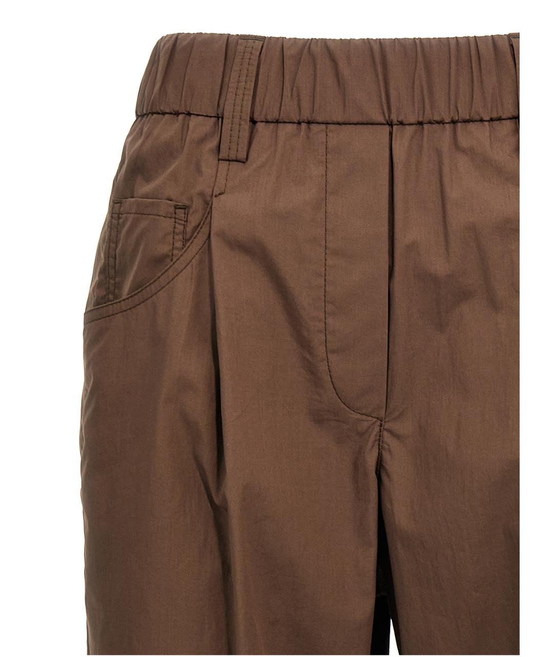 BRUNELLO CUCINELLI Коричневые хлопковые прямые брюки, фото 3