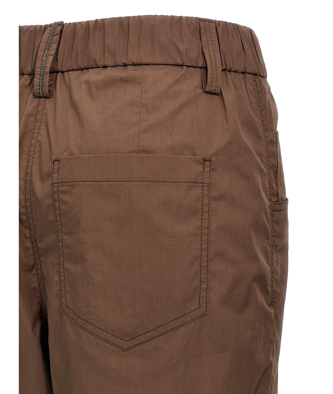 BRUNELLO CUCINELLI Коричневые хлопковые прямые брюки, фото 4