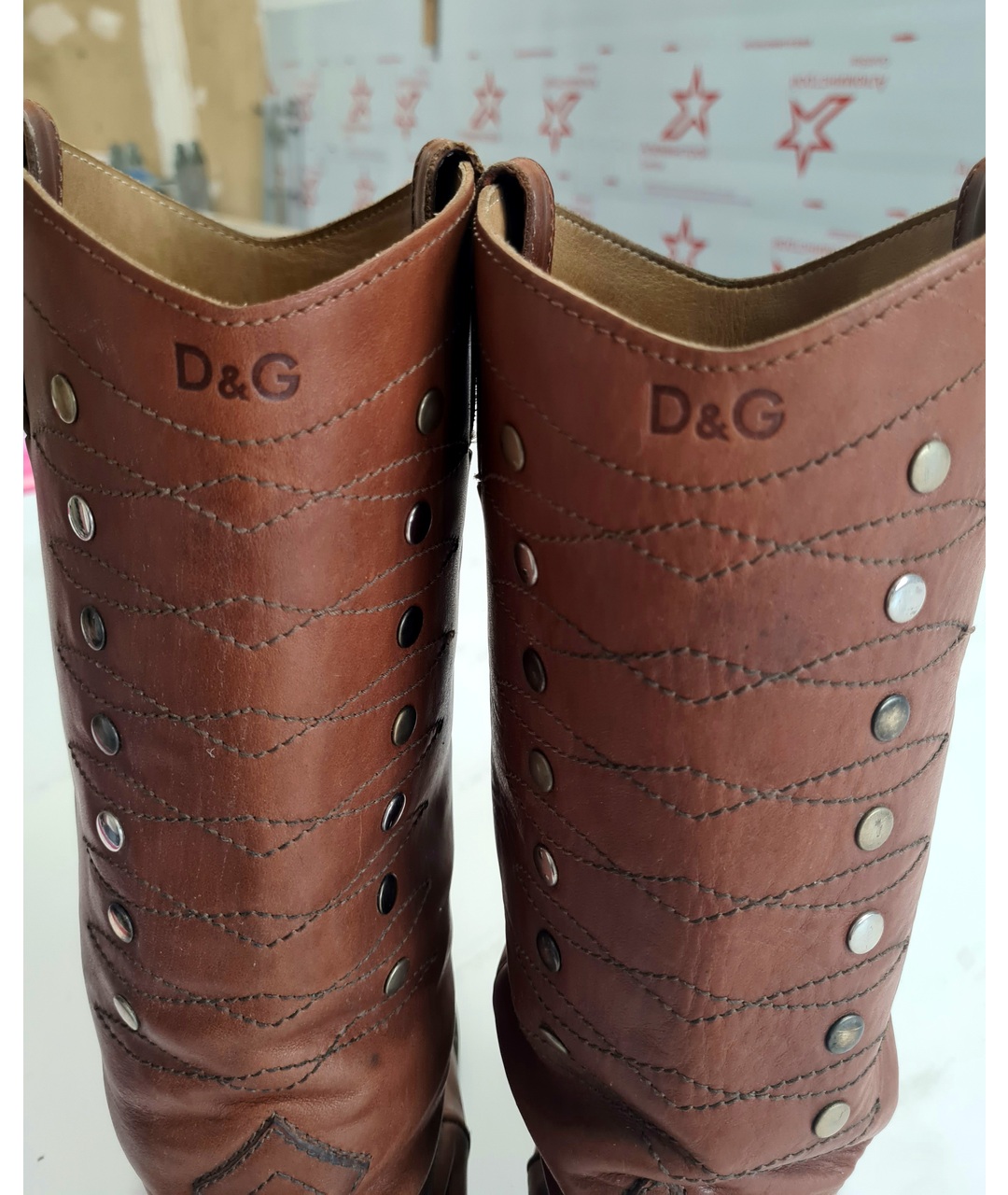 DOLCE&GABBANA Коричневые кожаные высокие ботинки, фото 4