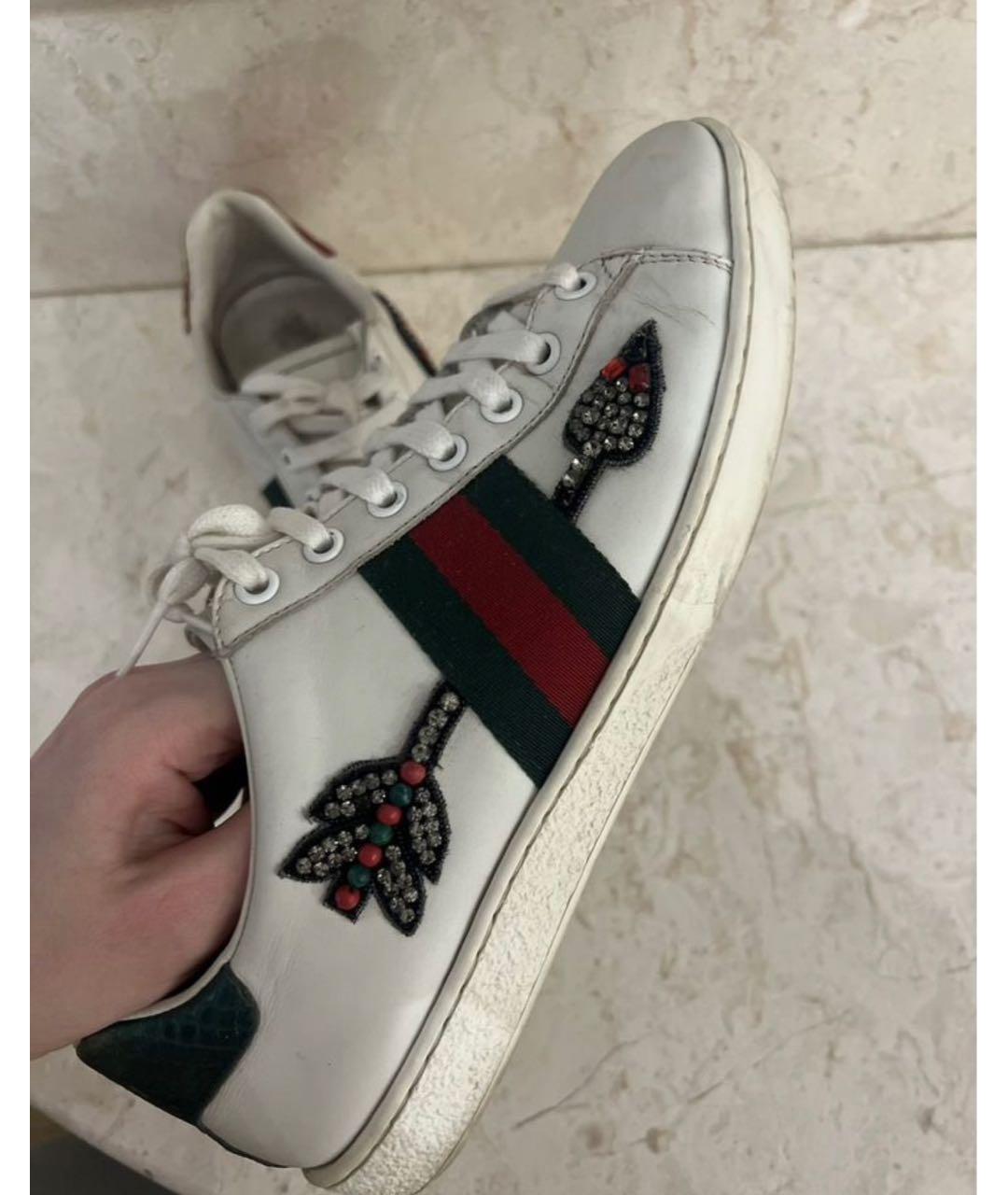 GUCCI Белые кожаные кеды, фото 4