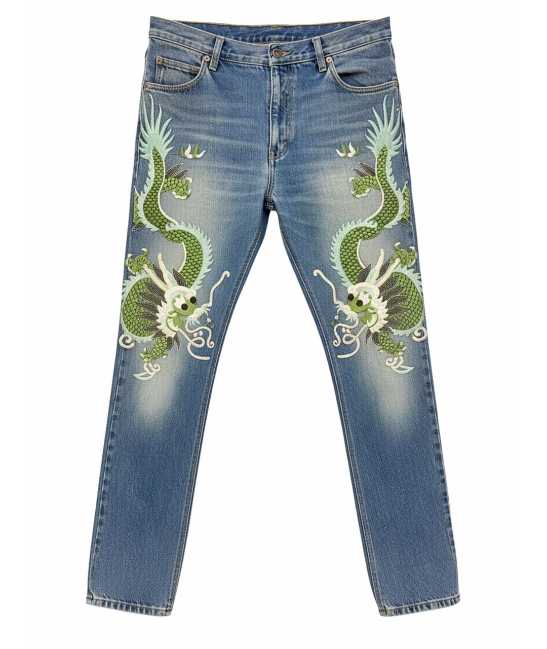GUCCI Синие хлопковые прямые джинсы, фото 1