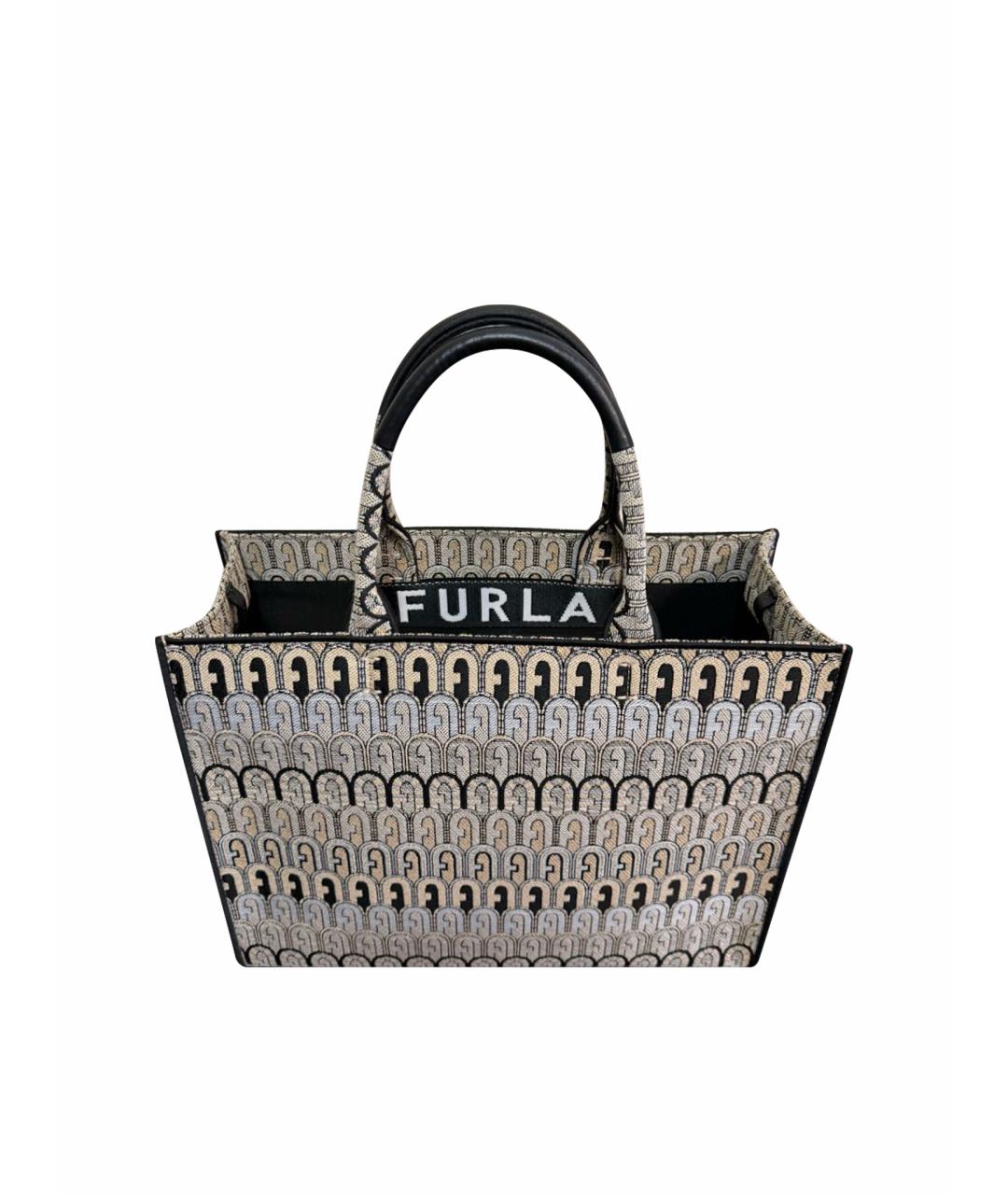 FURLA Бежевая жаккардовая сумка тоут, фото 1