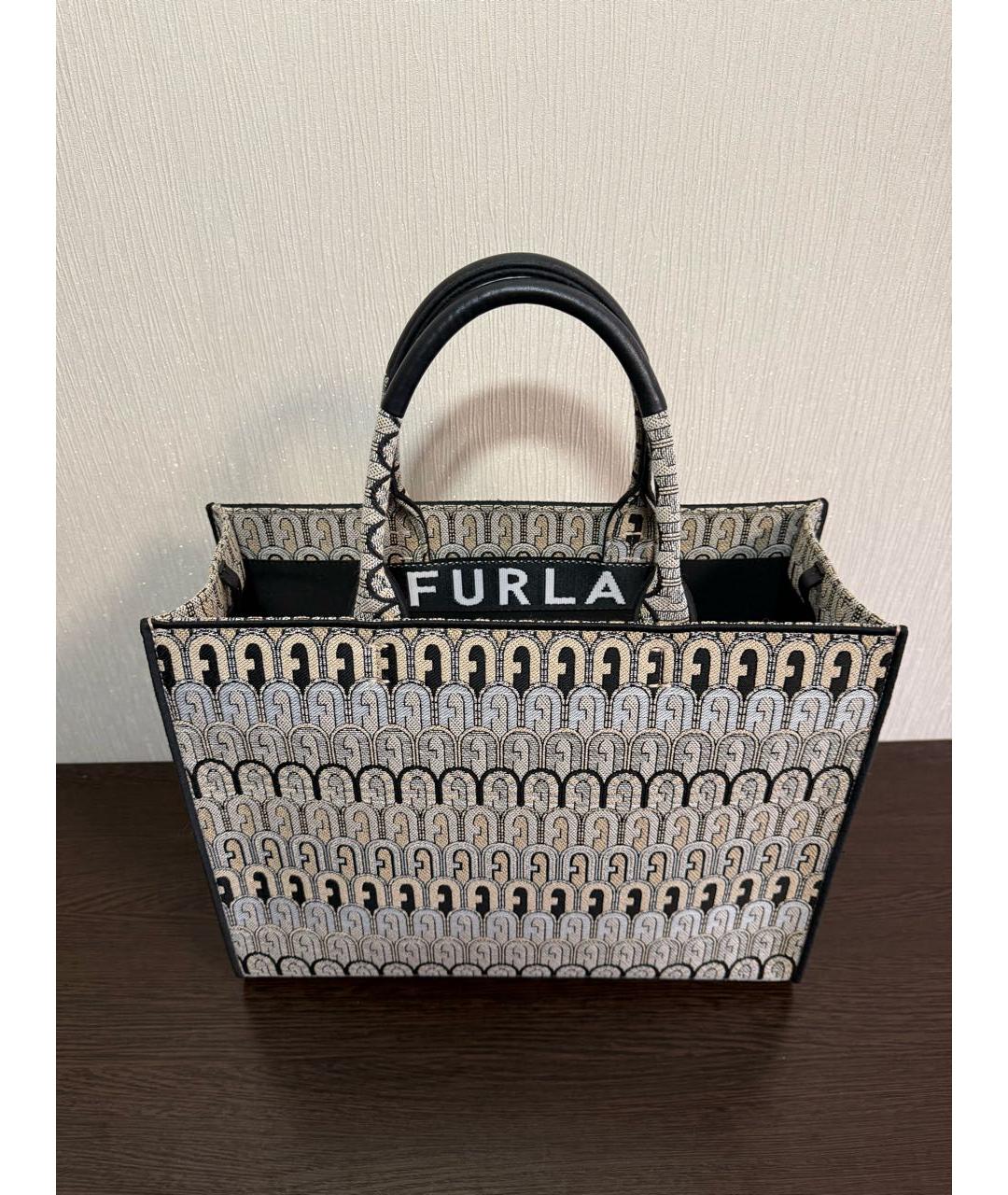 FURLA Бежевая жаккардовая сумка тоут, фото 6