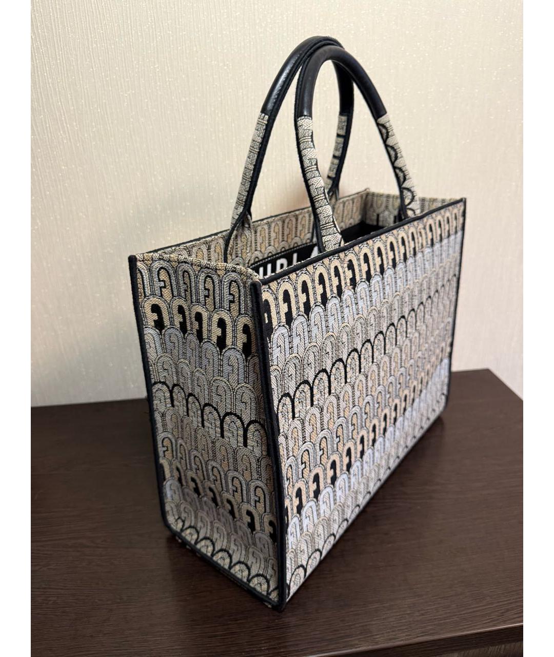 FURLA Бежевая жаккардовая сумка тоут, фото 2