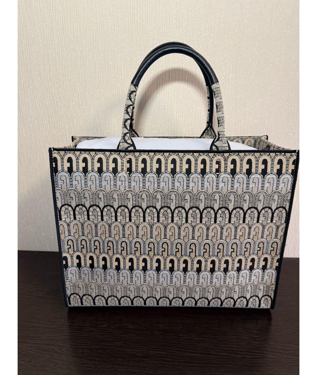 FURLA Бежевая жаккардовая сумка тоут, фото 3