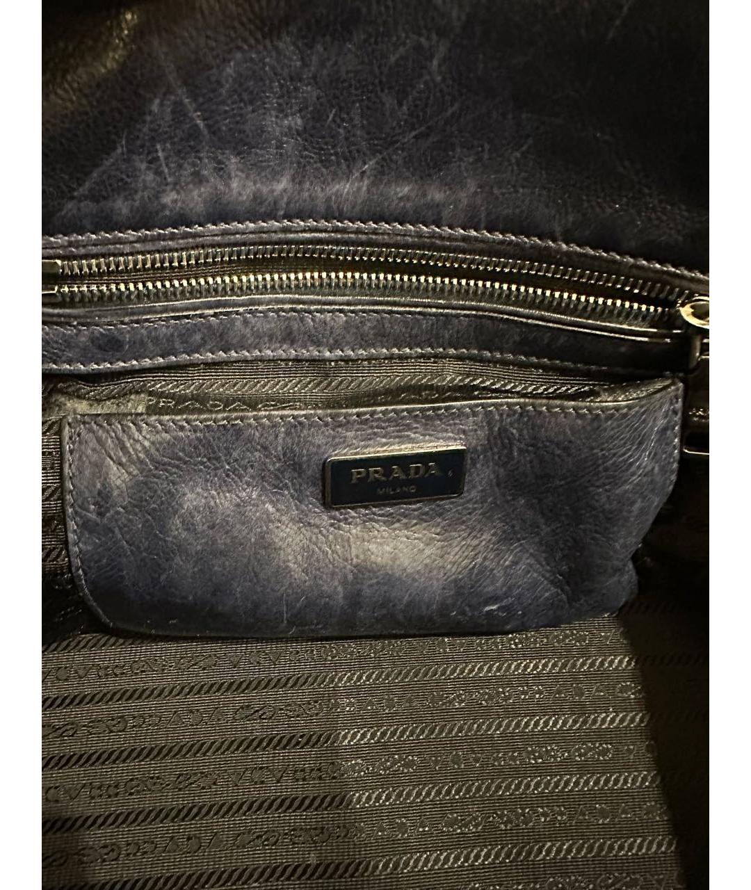 PRADA Темно-синяя кожаная сумка с короткими ручками, фото 5