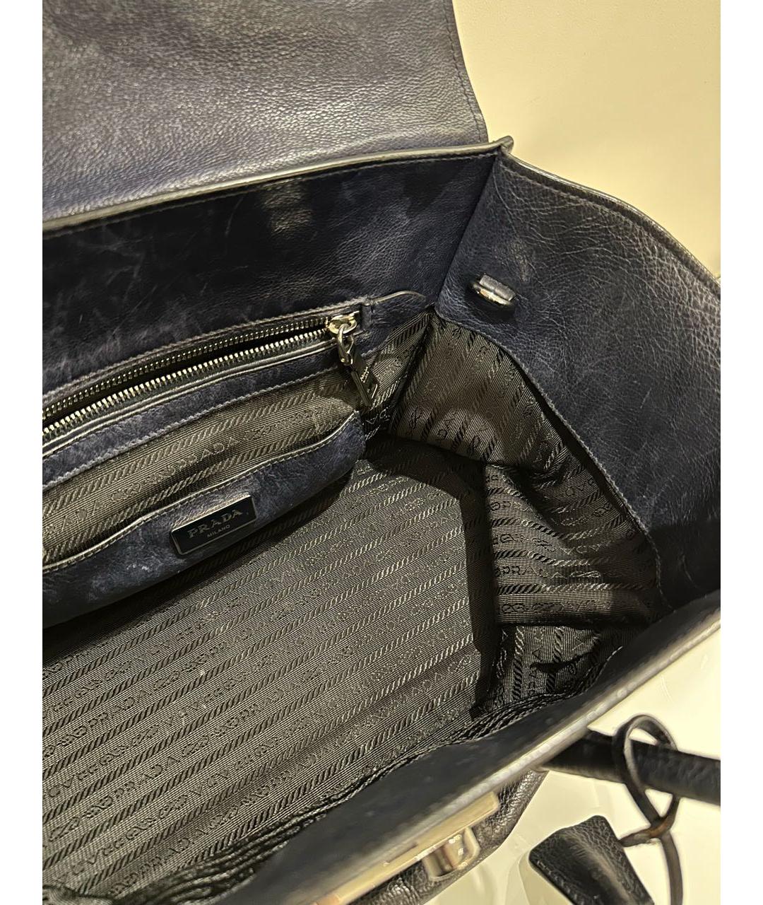 PRADA Темно-синяя кожаная сумка с короткими ручками, фото 4