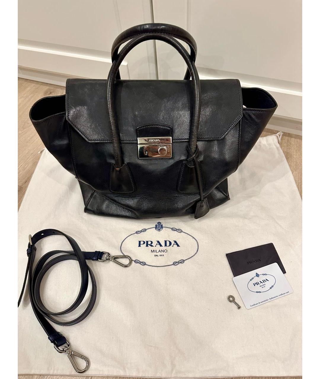 PRADA Темно-синяя кожаная сумка с короткими ручками, фото 7