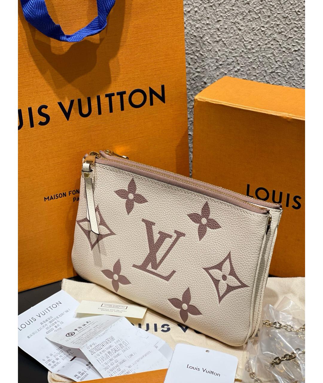 LOUIS VUITTON Бежевая кожаная сумка через плечо, фото 4