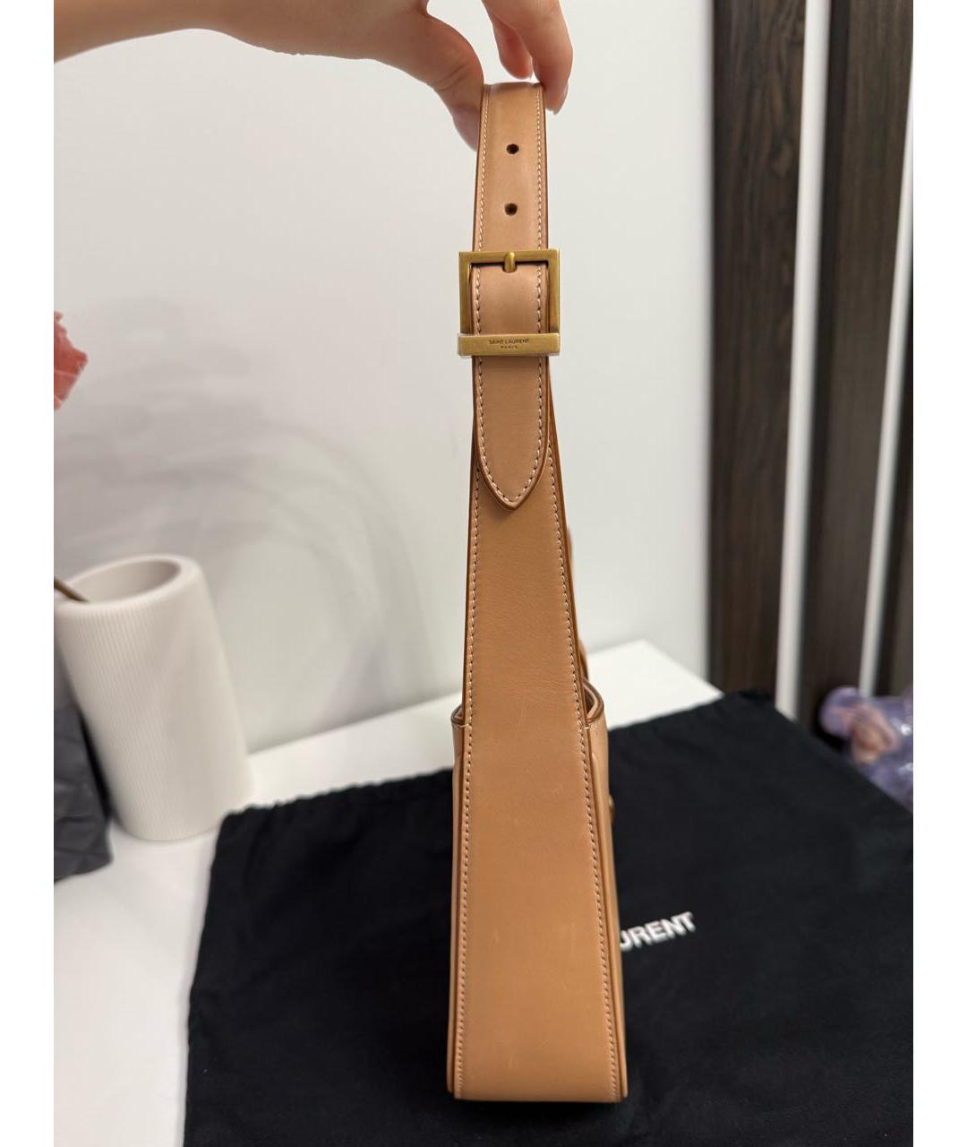 SAINT LAURENT Бежевая кожаная сумка через плечо, фото 4