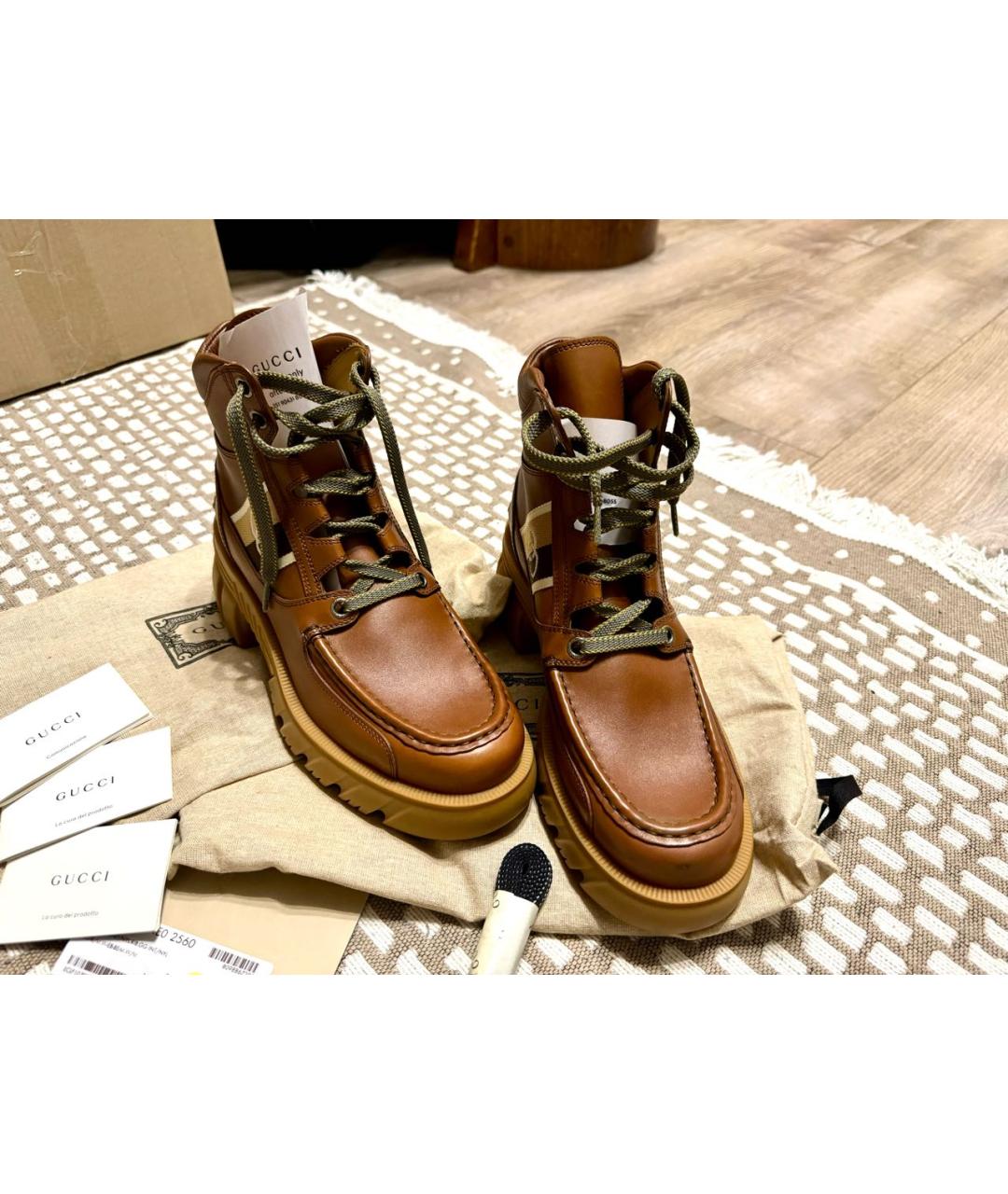 GUCCI Коричневые кожаные ботинки, фото 6