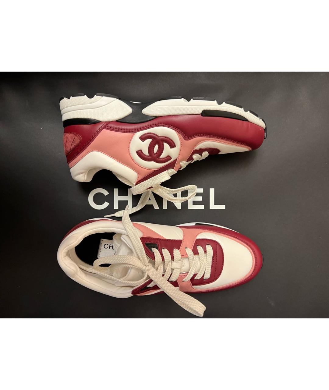 CHANEL Бордовые кожаные кроссовки, фото 3