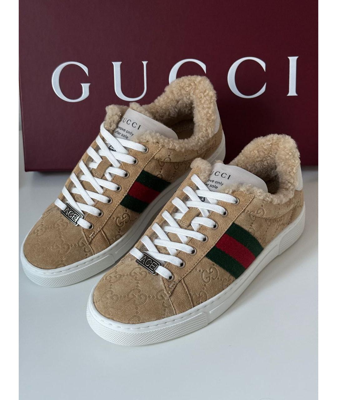 GUCCI Бежевые замшевые кеды, фото 2