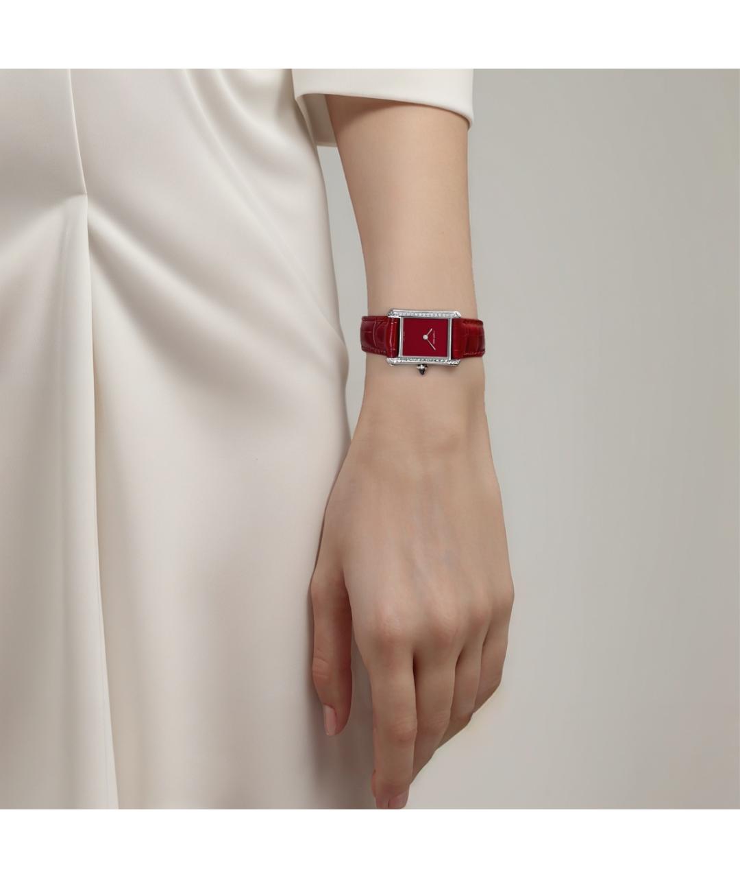 CARTIER Бордовые кожаные часы, фото 3