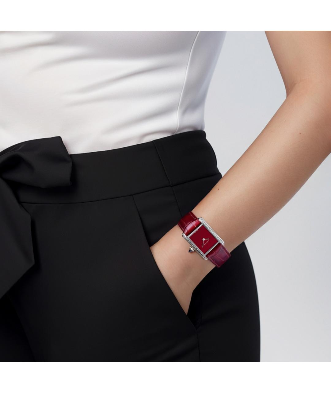 CARTIER Бордовые кожаные часы, фото 9