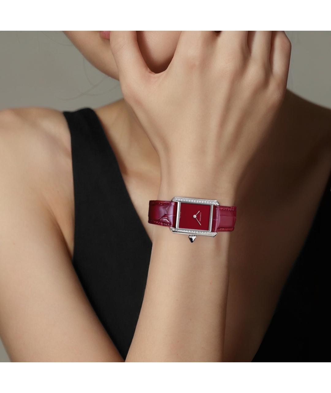 CARTIER Бордовые кожаные часы, фото 5