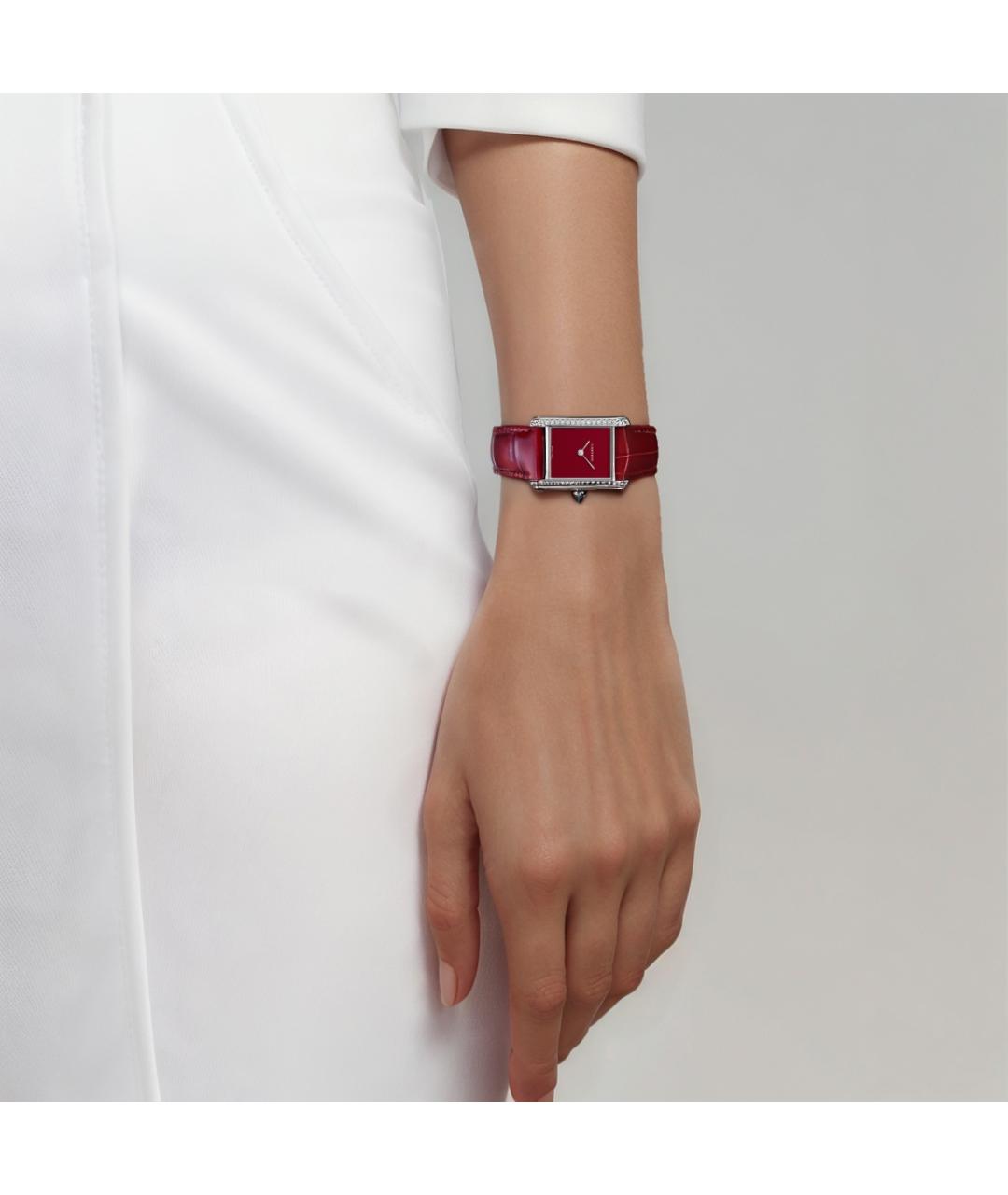 CARTIER Бордовые кожаные часы, фото 6