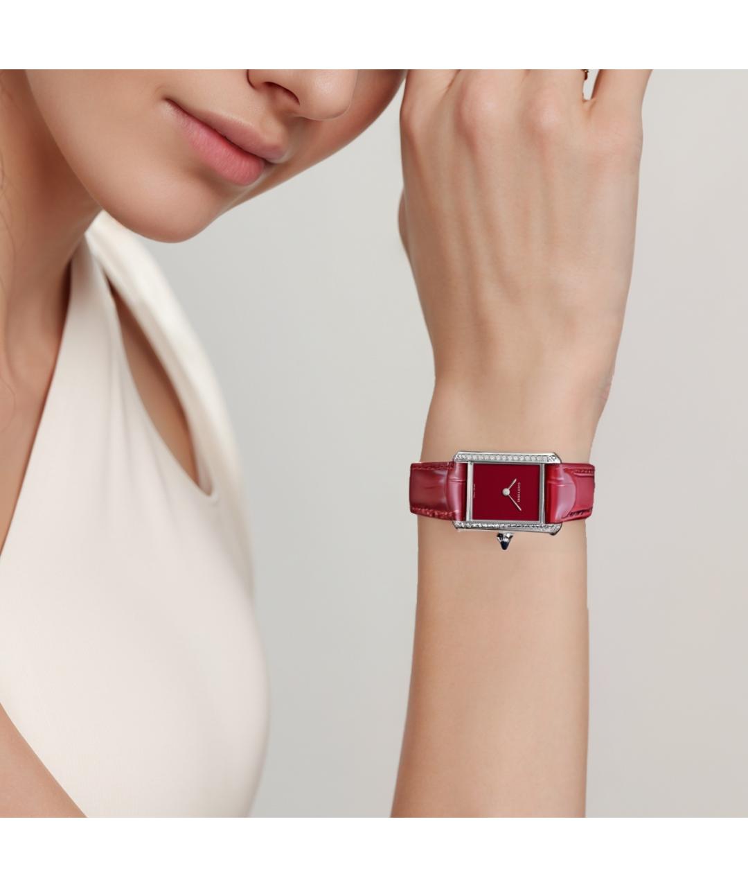 CARTIER Бордовые кожаные часы, фото 2