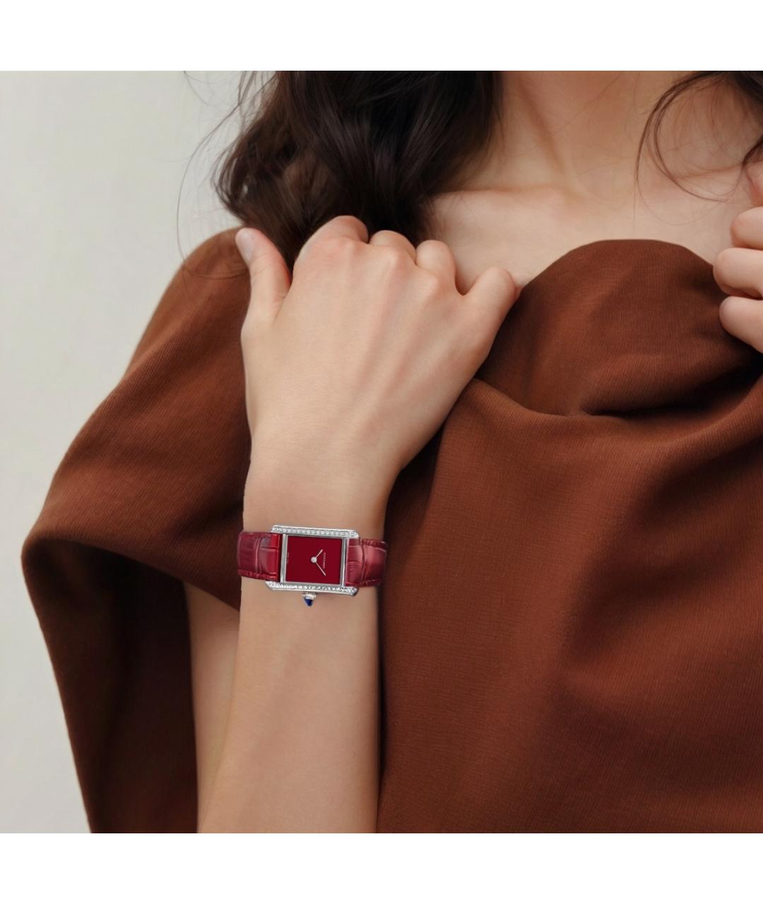 CARTIER Бордовые кожаные часы, фото 4