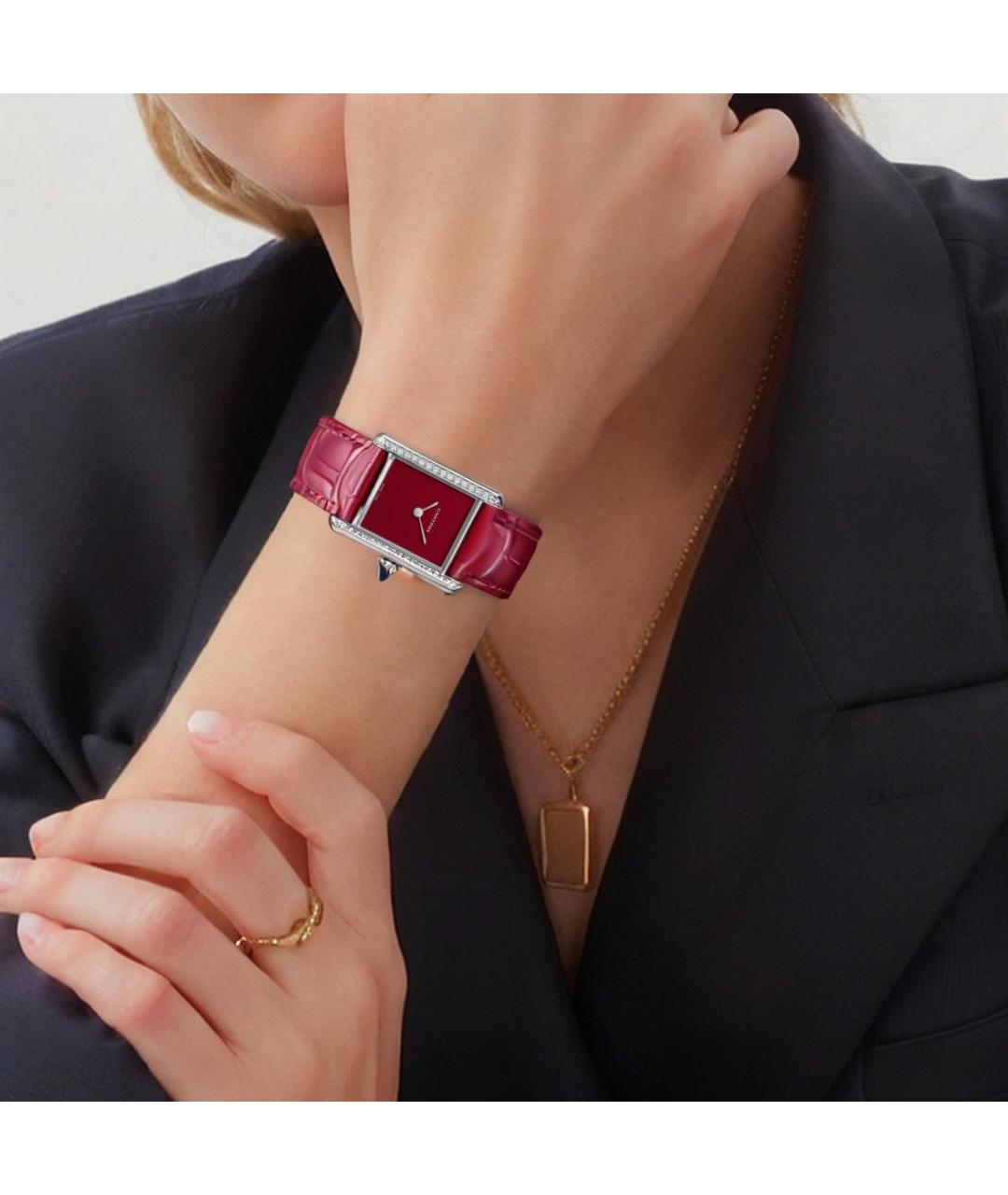 CARTIER Бордовые кожаные часы, фото 8