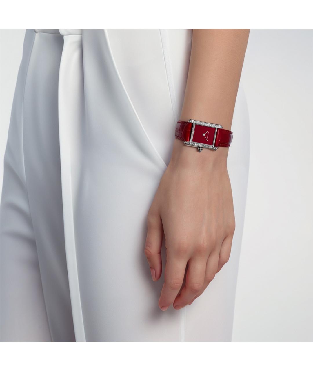 CARTIER Бордовые кожаные часы, фото 7