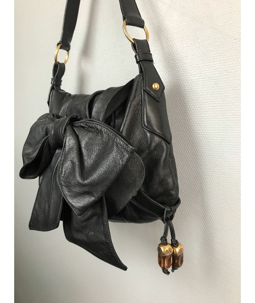 YVES SAINT LAURENT VINTAGE Черная кожаная сумка тоут, фото 2