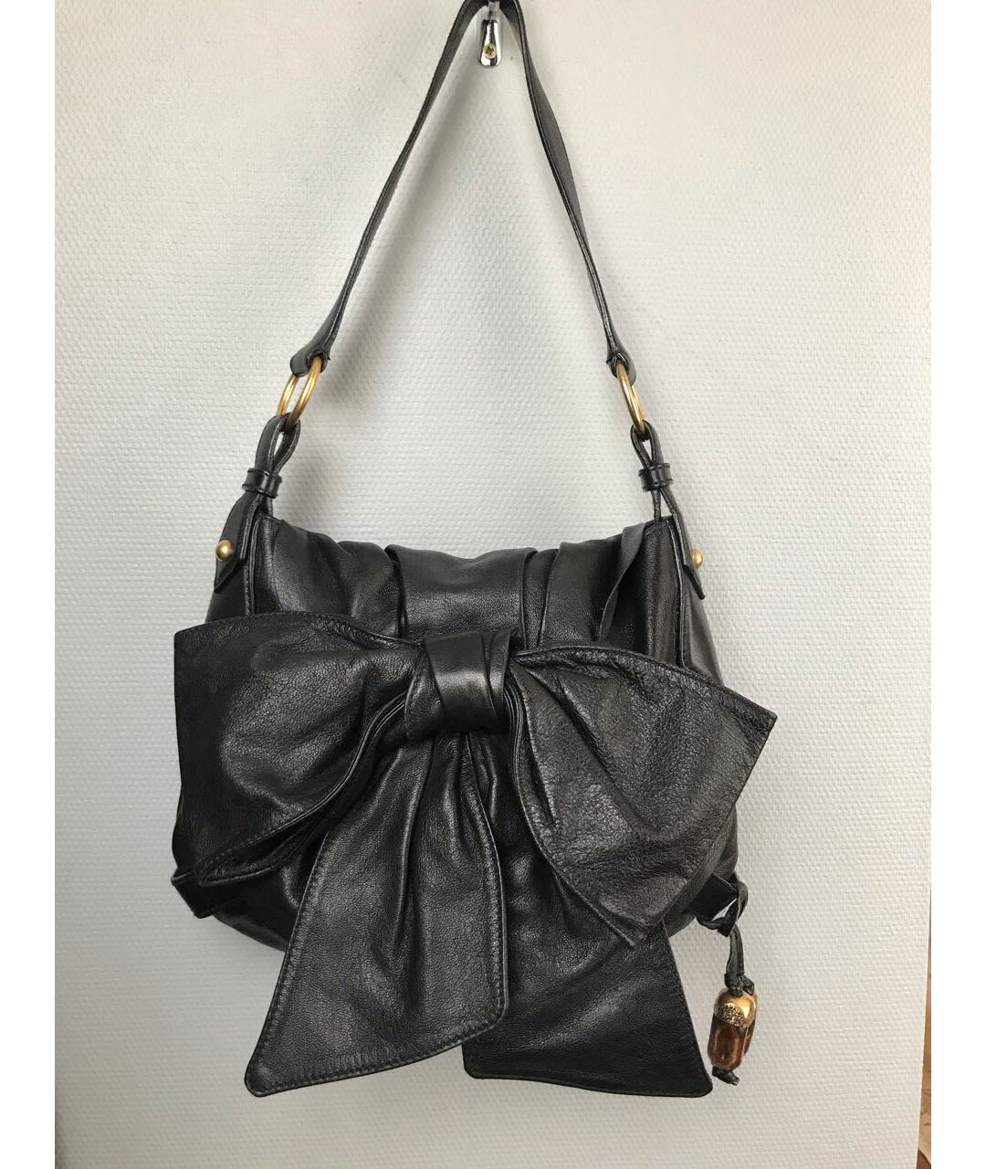 YVES SAINT LAURENT VINTAGE Черная кожаная сумка тоут, фото 5