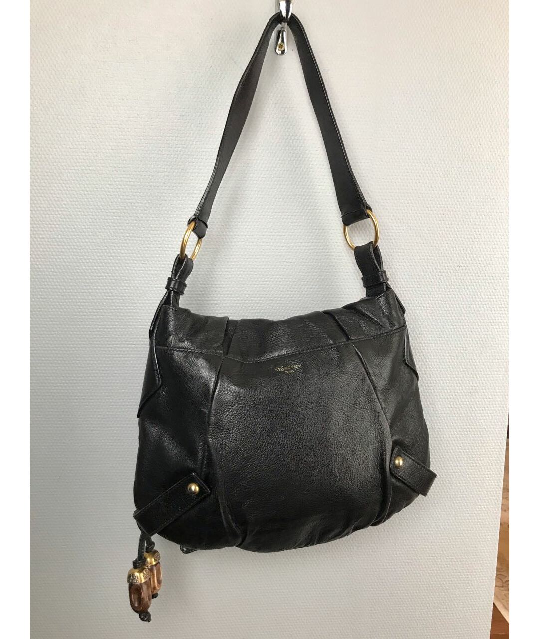 YVES SAINT LAURENT VINTAGE Черная кожаная сумка тоут, фото 3