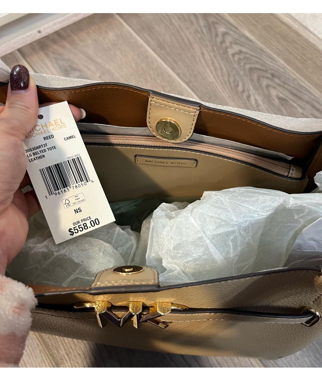 MICHAEL KORS Бежевая кожаная сумка тоут, фото 3
