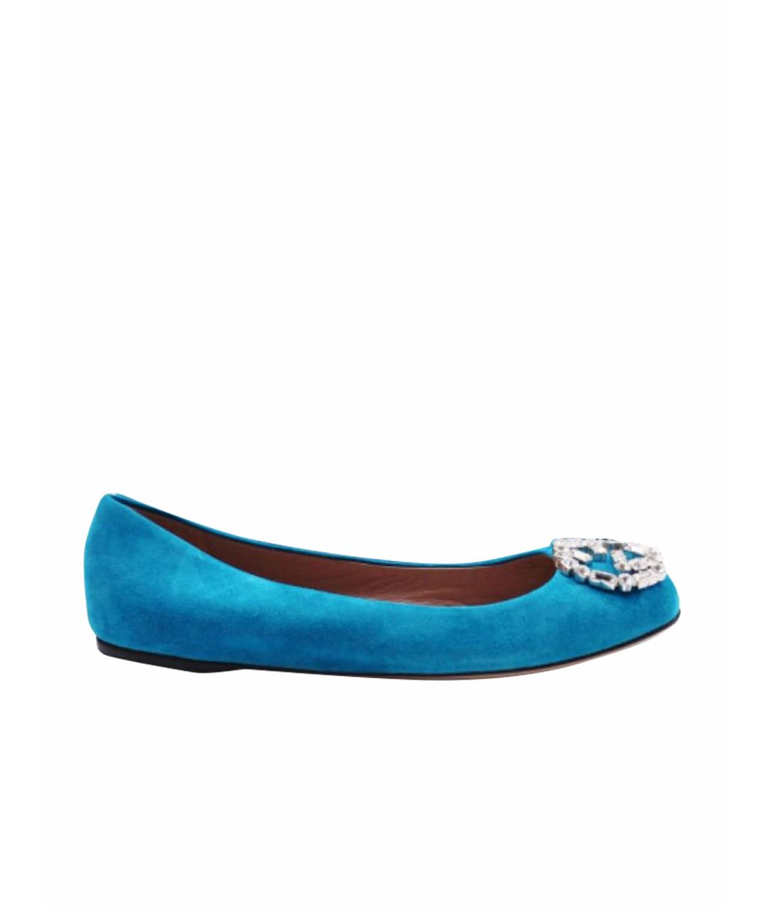 GUCCI Бирюзовые замшевые балетки, фото 1