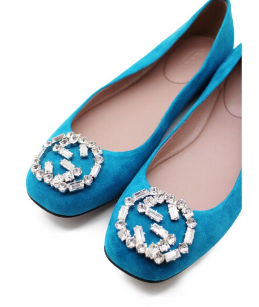 GUCCI Бирюзовые замшевые балетки, фото 8
