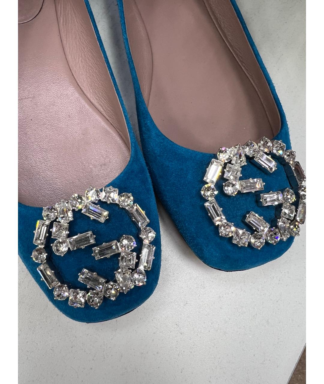 GUCCI Бирюзовые замшевые балетки, фото 2